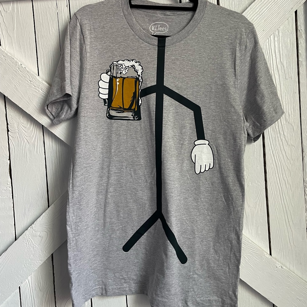NWOT Men’s Beer Mug Character Stick Figure Shirt Small through X-Large V.I.Tees